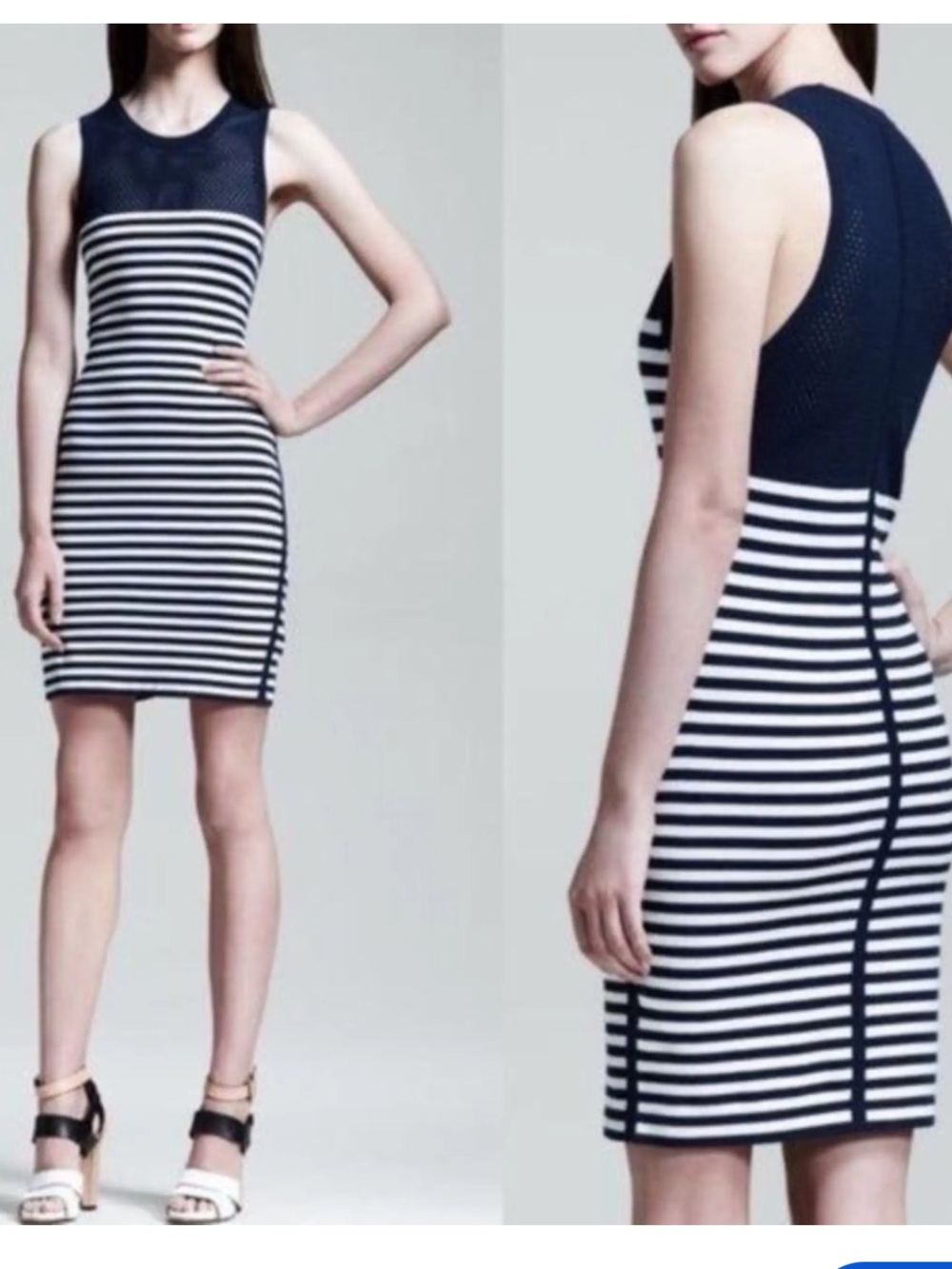 Rag & Bone Giselle Navy Blue & White Mesh Dress Bodycon Medium